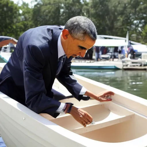 Image similar to president barack obama building a boat