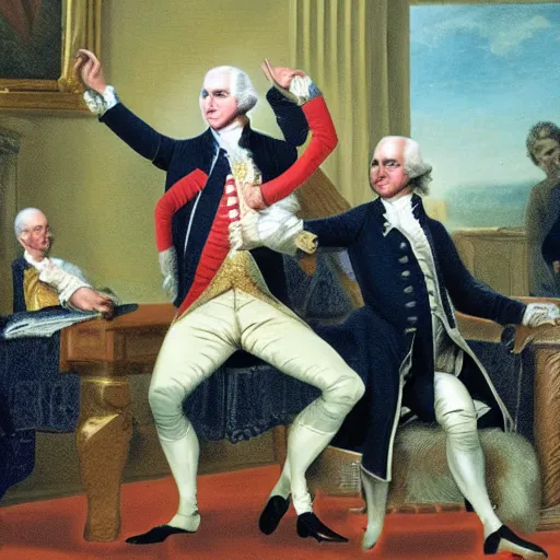 Prompt: george washington dabbing on donald trump