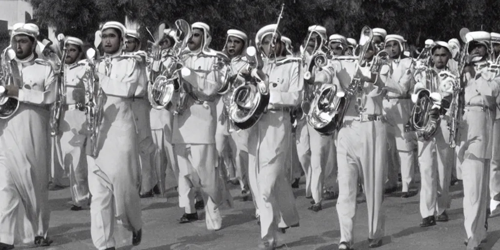 Image similar to saudi military band in 1950s, old photograph