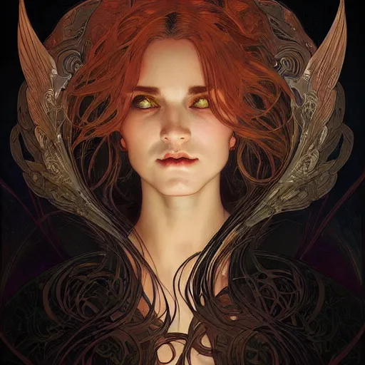 Prompt: A portrait of A beautiful! angel in black flames!! by Ross Tran!! and alphonse mucha and greg rutkowski! and gustav doré!!,In style of digital art illustration.Symmetry.Highly detailed face.Fantasy,smooth,hyper detailed,sharp focus,Soft light.trending on artstation.4k