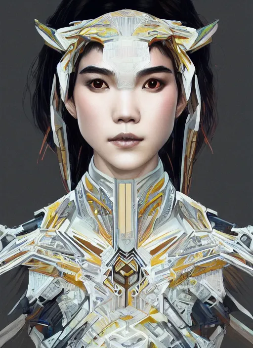 Image similar to symmetry!! portrait of tao okamoto in the style of horizon zero dawn, machine face, intricate, elegant, highly detailed, digital painting, artstation, concept art, smooth, sharp focus, illustration, art by artgerm and greg rutkowski and alphonse mucha, 8 k