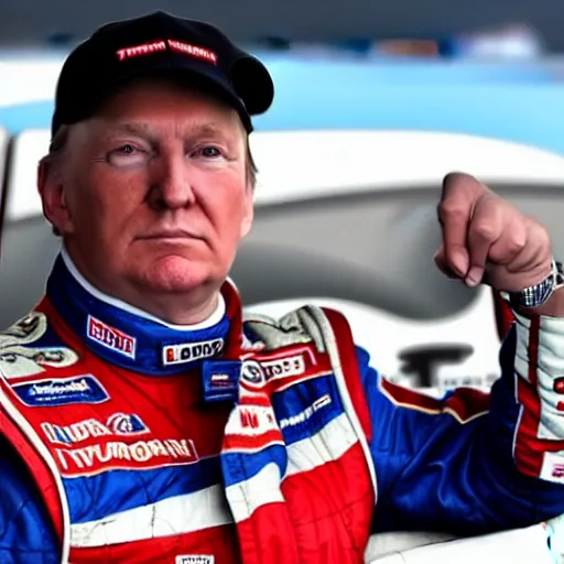 Prompt: russian Donald Trump as a Russia Nascar driver