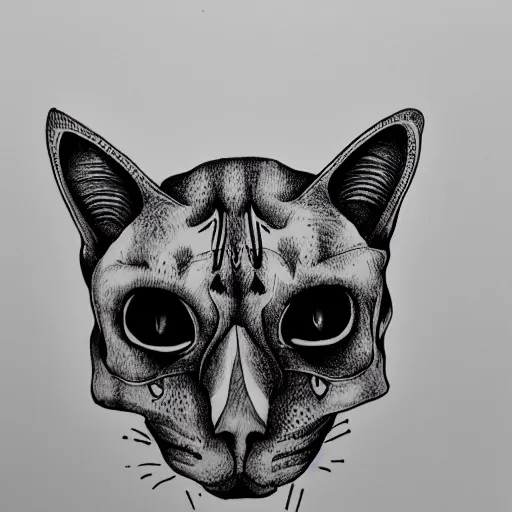 Prompt: cat skull outline, black ink on white paper