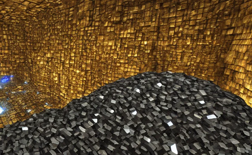 Image similar to ''A mine with walls full of ores, diamonds, emeralds, gold, sapphire, shining, dark, texture, realistic, ray tracing, 8K, micro details, digital art, nature colors''