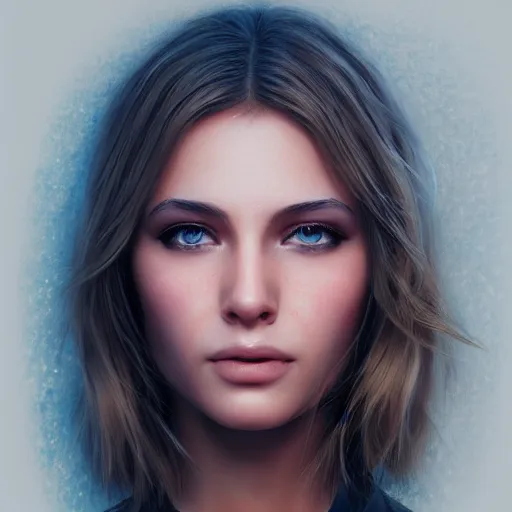 Image similar to a realistic portrait of a beautiful young woman. artstation, hd, 4 k, photo realism, 3 5 mm