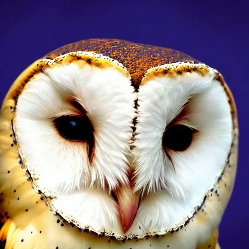 Image similar to a close up portrait of a barn owl's face altered by sickness