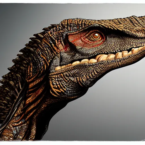 Image similar to velociraptor dinosaur photographed by Annie Leibovitz