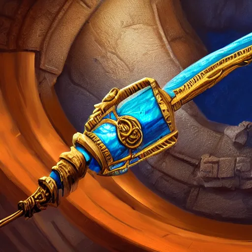 Prompt: fantasy greg rutkowski digital painting of an ornate and royal egyptian old twisted ornate runed wooden staff weapon with a blue crystal on top tip hovering, unreal engine, hyper realism, realistic shading, cinematic composition, blender render, octane render, hdr, detailed textures, photorealistic, 3 5 mm film