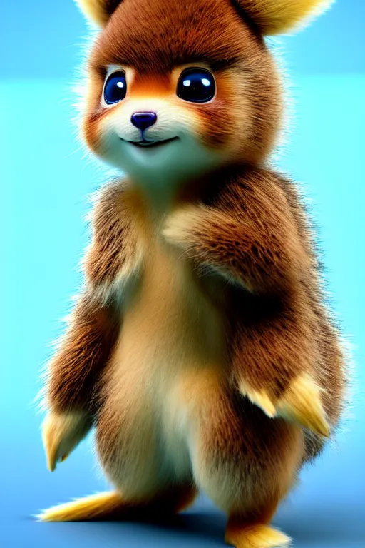 Image similar to high quality 3 d render hyperrealist very cute multicolor fluffy! cyborg!!! quokka hybrid, highly detailed body tech wires, vray smooth, in the style of detective pikachu, hannah yata charlie immer, dramatic blue light, low angle, uhd 8 k, sharp focus