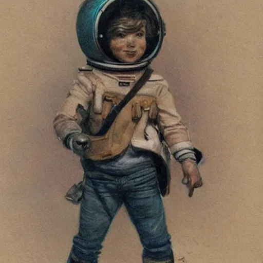 Image similar to (((((portrait of boy dressed as retro space explorer in an actionpose . muted colors.))))) by Jean-Baptiste Monge !!!!!!!!!!!!!!!!!!!!!!!!!!!