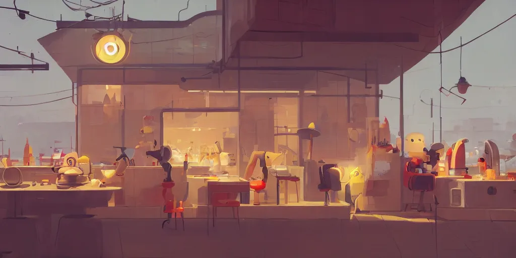 Image similar to tea cafe by Goro Fujita and Simon Stalenhag , 8k, trending on artstation, hyper detailed, cinematic