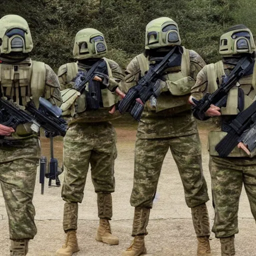 Image similar to a squad of futuristic soldiers wielding laser rifles