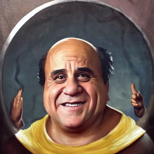 Image similar to danny devito as a greek god, masterpiece oil painting, trending on artstation