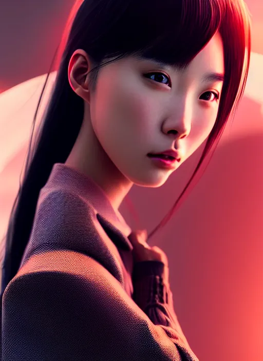 Image similar to portrait of angelababy, futuristic hong kong police uniform girl, au naturel, hyper detailed, digital art, trending in artstation, cinematic lighting, studio quality, smooth render, unreal engine 5 rendered, octane rendered, art style by klimt and nixeu and ian sprigger and wlop and krenz cushart