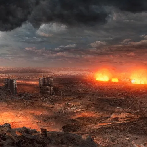 Image similar to a wasteland of nuclear bombs that failed to go off, 8 k resolution matte painting trending on artstation
