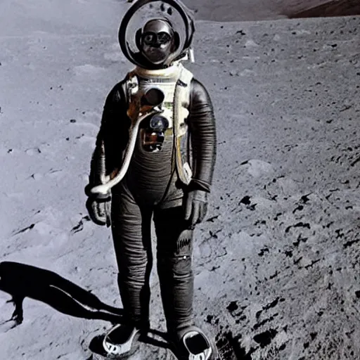 Image similar to photo of a diver wearing an old diving suit posing with an electric guitar on the moon. detailed. colorized. rockstar