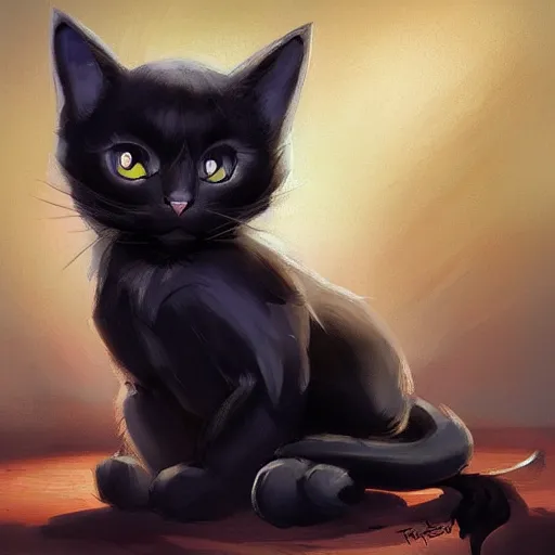 Prompt: of a cute black cat by tyler edlin