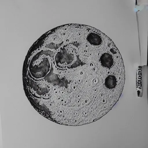 Image similar to a micron pen drawing of the moon, intricate