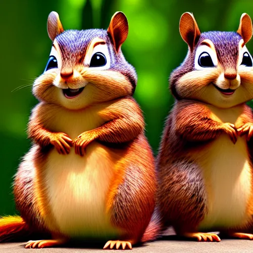 Prompt: alvin and the chipmunks, real life size, real life squirrels