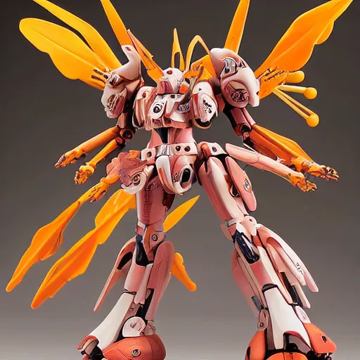 Image similar to futuristic zingiber spectabile mecha beehive ginger body, sepals forming helmet, floral details, zingiber, 8 k hd resolution, barbatos gundam with floral inlay, bandai box art, star wars, makoto kobayashi, frank gehry, raymond swanland