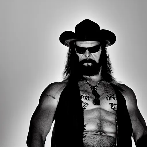 Prompt: macho man randy savage as a vampire, canon ef 3 5 mm f / 1. 4 l, moody lighting