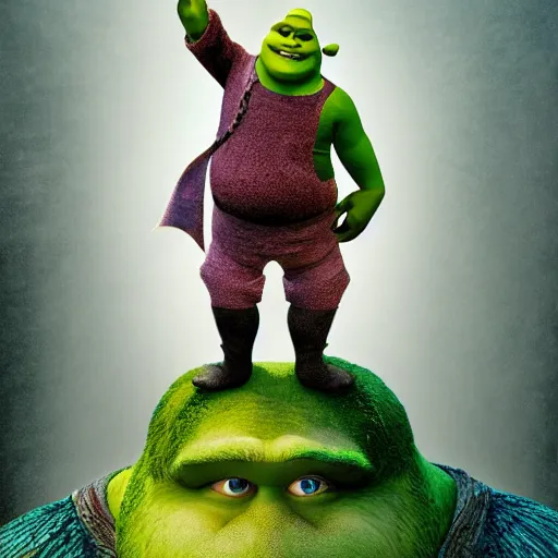 Image similar to shrek as the villain in horror movie, still, photorealism, mist, fog, award wnning lighting photograph