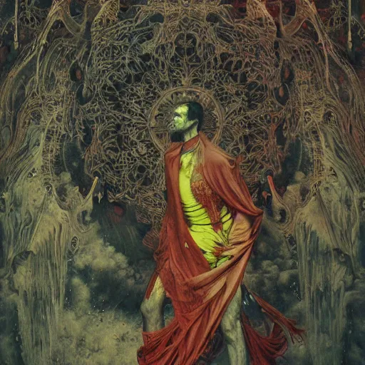 Image similar to realistic detailed image of the Holy War, Neo-Gothic, gothic, rich deep colors. Beksinski painting, part by Adrian Ghenie and Gerhard Richter. art by Takato Yamamoto. masterpiece
