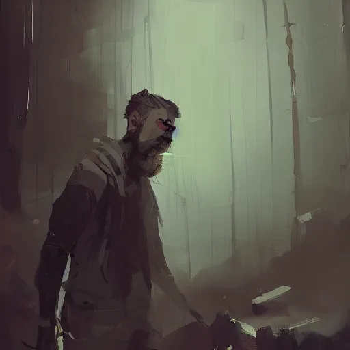 Prompt: human male character art, by Ismail Inceoglu, dark hair, beard, sunken eyes, scars, shabby clothes, digital art, dungeons and dragons, art