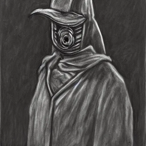 Image similar to Plague doctor charcoal painting