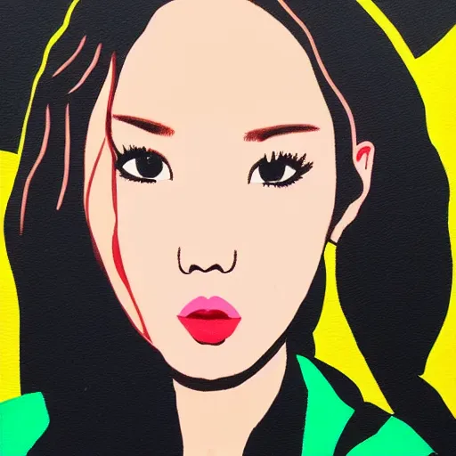 Prompt: popart painting of Hwasa. Mamamoo beautiful singer talented woman. FULL BODY WOMANLY FIGURE. Full body popart cute face.