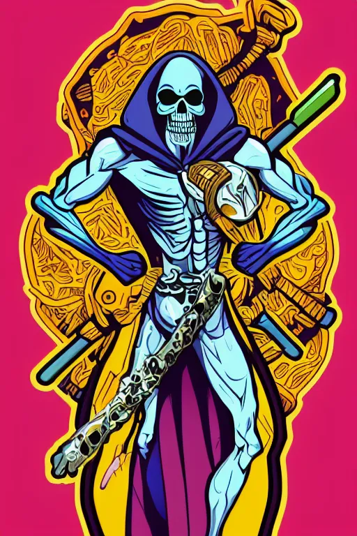 Image similar to A portrait of a skeletor that is a thug, sticker, colorful, illustration, highly detailed, smooth and clean vector curves, no jagged lines, vector art, smooth