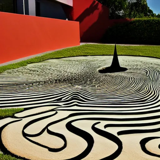 Image similar to a 5 million tensor sandwich coming alive like ferrofluid, stunning sky, zen sand carved lawn, drawing by Giacomo Burattini and Shania McDonagh and grok. it all, 8k