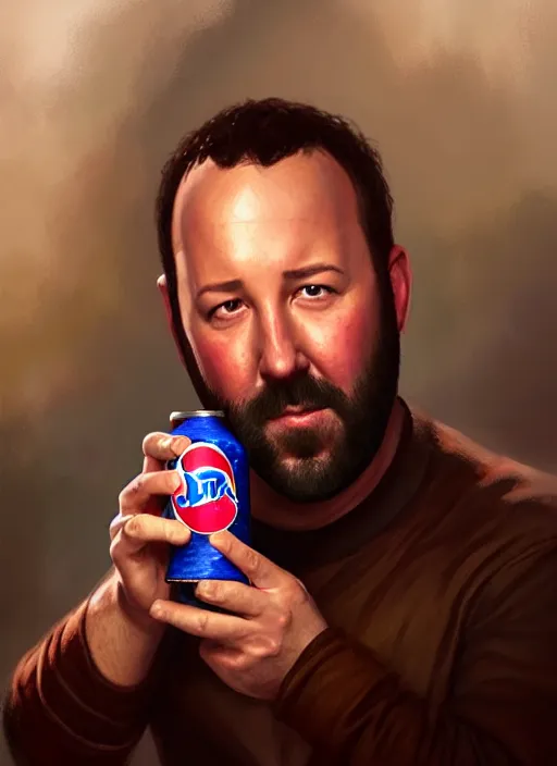 Image similar to a _ fantasy _ style _ portrait _ painting _ of burt kreischer drinking pepsi, rpg dnd oil _ painting _ unreal _ 5 _ daz. _ rpg _ portrait _ extremely _ detailed _ artgerm _ greg _ rutkowski _ greg