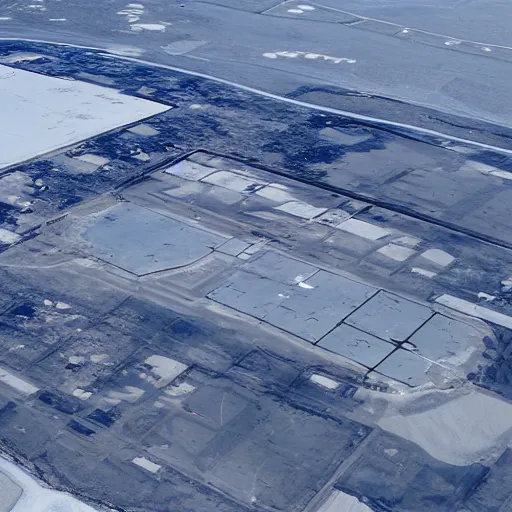 Prompt: an abandoned airport in the tundra, high resolution satellite imagery, maxar technologies