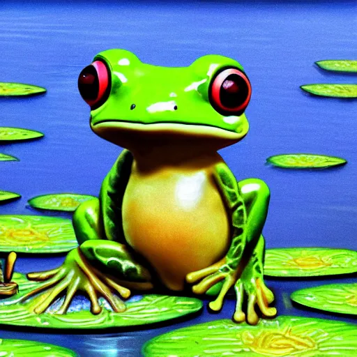 Image similar to !!! sticker!!! close - up of a frog in the water lilies, highly detailed, digital art, matte painting, sharp focus,