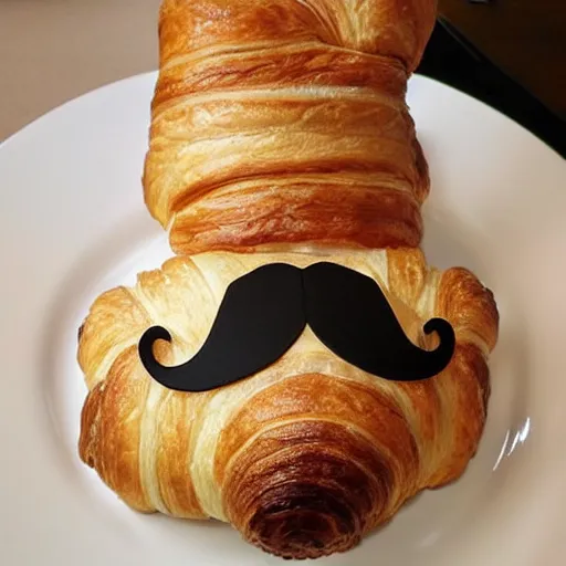 Image similar to croissant with a top hat and a mustache