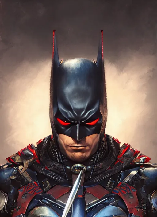 Image similar to digital _ painting _ of _ samurai batman arkham knight _ by _ filipe _ pagliuso _ and _ justin _ gerard _ symmetric _ fantasy _ highly _ detailed _ realistic _ intricate _ port