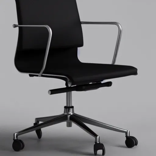 Image similar to Photograph of an office chair made from black steel parts, futuristic design, 8K HD, engineered, minimalist style, product shot