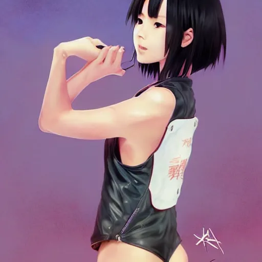 Image similar to a beautiful young japanese eimi fukada alluring instagram model in elaborate latex tank top, jrpg tank top made from latex demon faces, concept art by akira toriyama and wlop and ilya kuvshinov and artgerm and studio ghibli, aesthetic, gorgeous, stunning, alluring, attractive, artstation, deviantart, pinterest, digital art