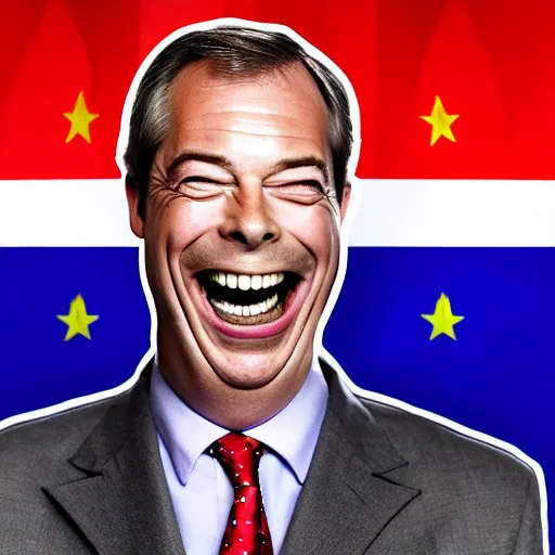 Prompt: nigel farage laughing holding lighter, burning eu flag, studio photograph, hd, studio