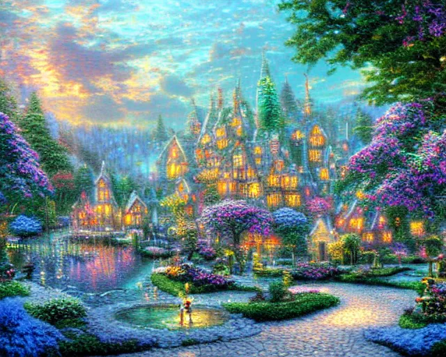 Prompt: a cybereal wonderland by thomas cybermonkinkade