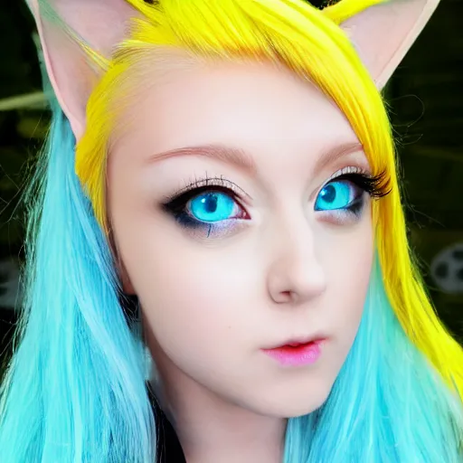 Image similar to anime cat girl with yellow hair and blue eyes