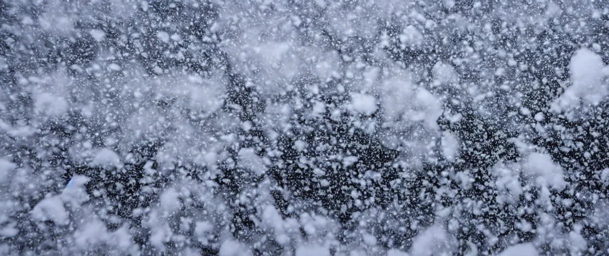 Image similar to a high quality color creepy atmospheric extreme closeup shot hd 4 k film 3 5 mm photograph of very heavy snow fall blizzard in desolate antarctica