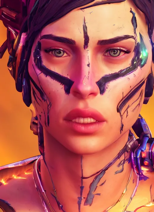 Image similar to glowwave portrait of dakota johnson from borderlands 3, au naturel, hyper detailed, digital art, trending in artstation, cinematic lighting, studio quality, smooth render, unreal engine 5 rendered, octane rendered, art style by klimt and nixeu and ian sprigger and wlop and krenz cushart.