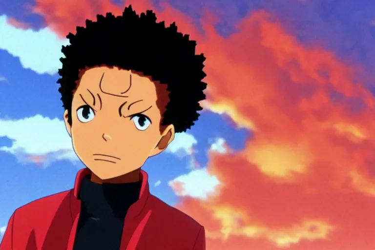 Image similar to Huey Freeman from The Boondocks as a Evangelion pilot, anime screenshot, Evangelion: 1.0 You Are (Not) Alone, best composition, detail sharp, 8k, directed by Hideaki Anno