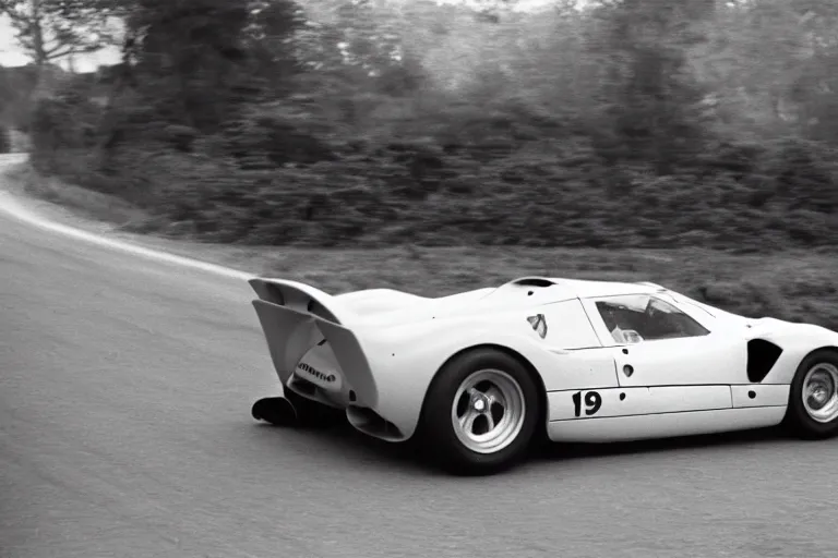 Prompt: vintage archival race footage of a single 1955 Ferrari F40, with elements of the De Tomaso Pantera, Lotus, GT40, BMW M1, and Countach, movie still, speed, cinematic Panavision 5384 film