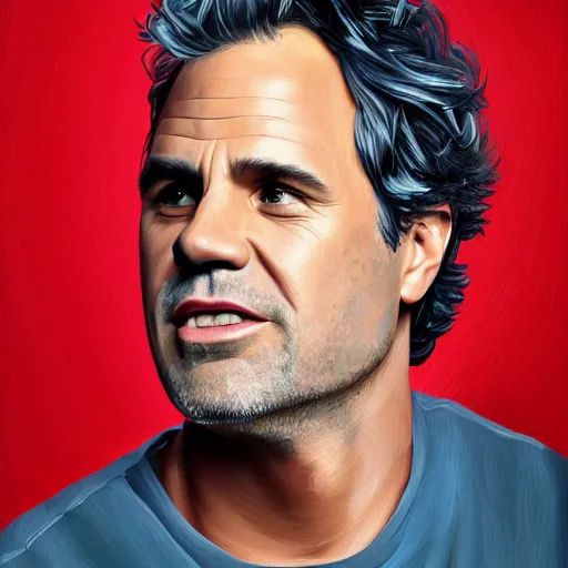 Image similar to portrait of mark ruffalo, highly detailed, centered, solid color background, digital painting