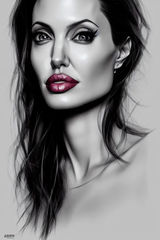 Prompt: portrait of Angelina Jolie in the style of Artgerm