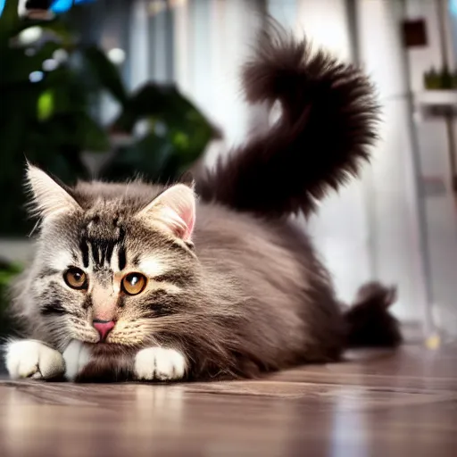 Prompt: a huge fluffy tail attached to a cute cat pixiv bokeh high quality 8k award winning photograph