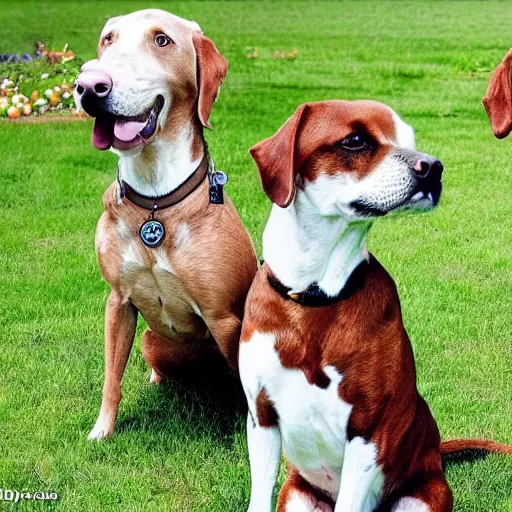 Prompt: photo of dog heads on the royal family